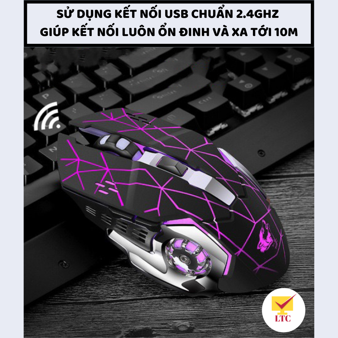 Chuột không dây gaming máy tính X8 có đèn LED đổi màu, pin sạc cực trâu, tương thích pc, laptop chơi game cực đã - Hàng Chính Hãng