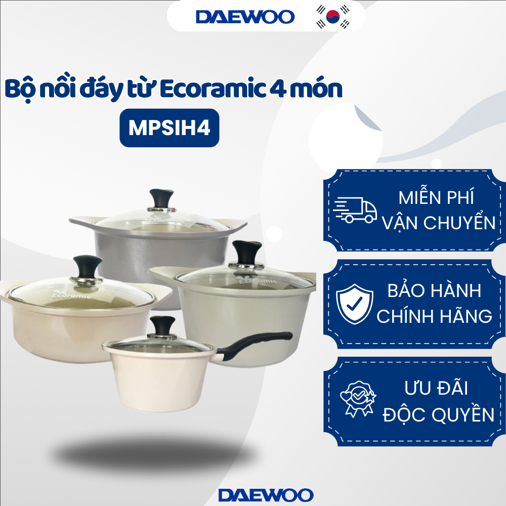 Bộ 4 Nồi Chống Dính Daewoo MPSIH4 Đáy Từ Ecoramic