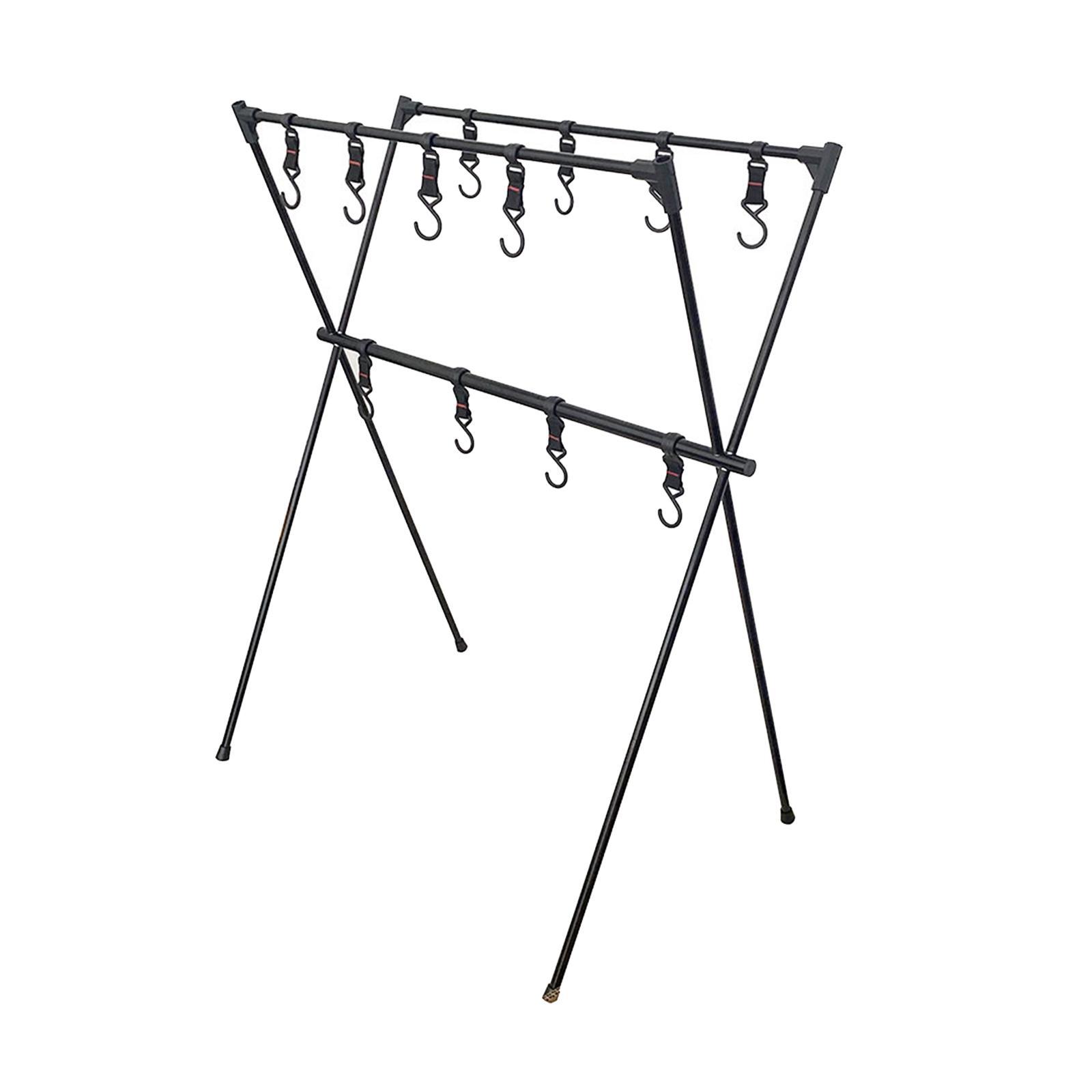 Camping Hanging Rack Shelf with 12 Hooks Tripod for Outdoor Barbecue