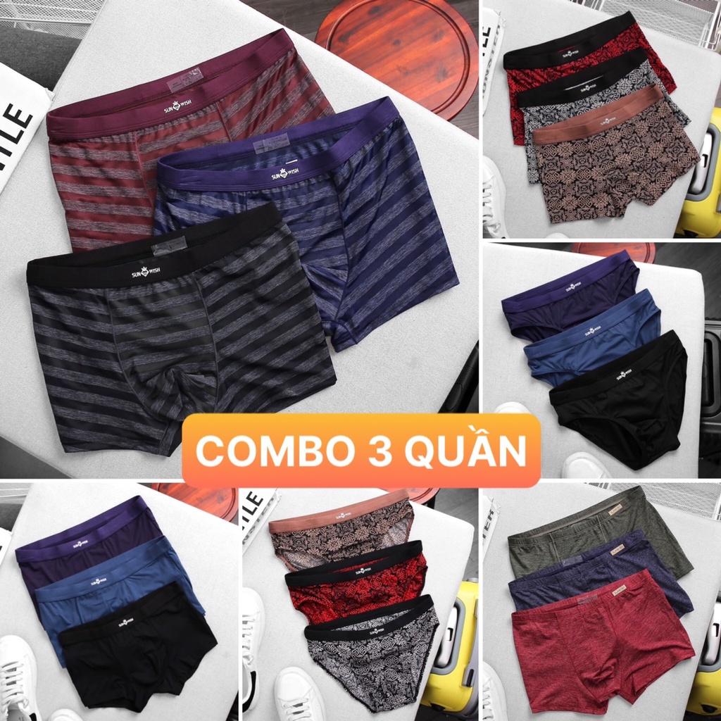 Quần sịp nam đùi thun lạnh cao cấp quần lót tam giác boxer thông hơi bigsize COMBO 3 CHIẾC xuất nhật sunwish