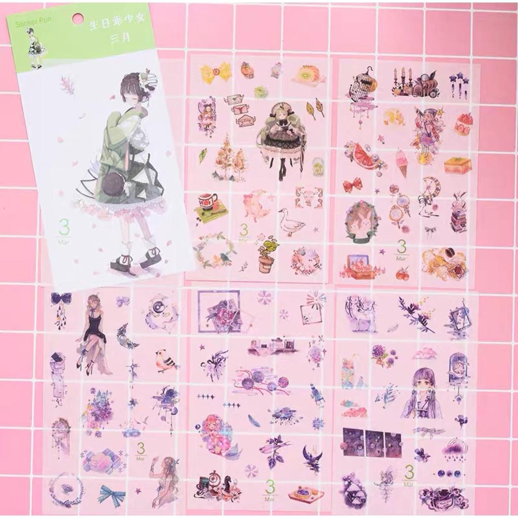 Sticker Vintage Hình Dán Cô Gái Dễ Thương Stickers Dán Trang Trí Sổ Tay Cute Bookmark Vintage Bulletjournal