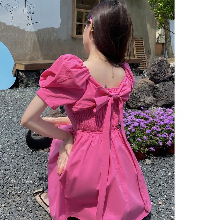 DIYIWEI 2023 Mùa hè Hàn Quốc phiên bản Pháp Vintage Orange Terrier Bowknot Thu hẹp eo Hiển thị Skinny Short Dress Cô gái nhỏ