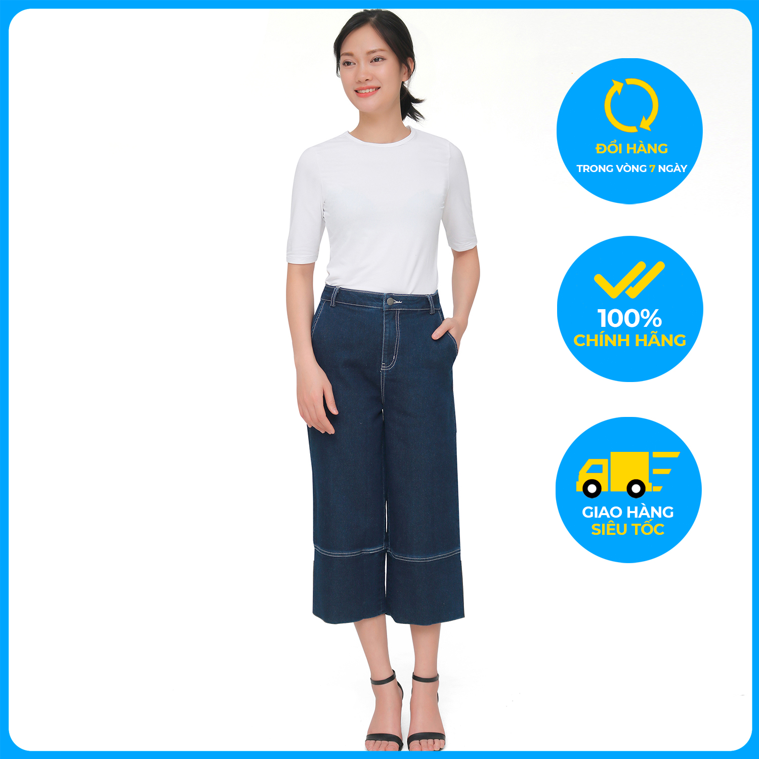 Quần bò nữ dáng rộng màu xanh đen Narsis P0011