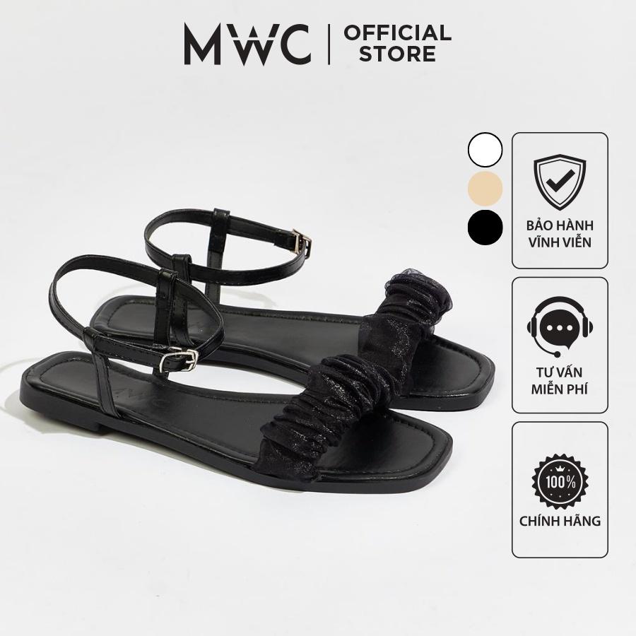 Giày sandal nữ MWC 2984 - Sandal Quai Ngang Quai Nhún Cách Điệu Cực Thời Trang