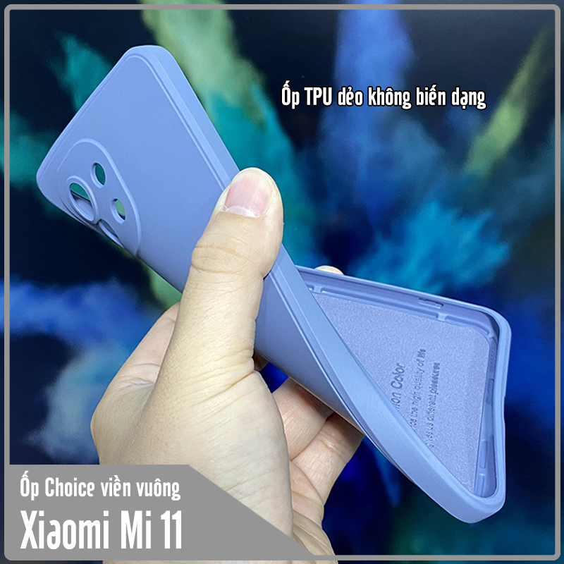 Ốp lưng cho Xiaomi Mi 11 Choice viền vuông dẻo lót nhung che camera