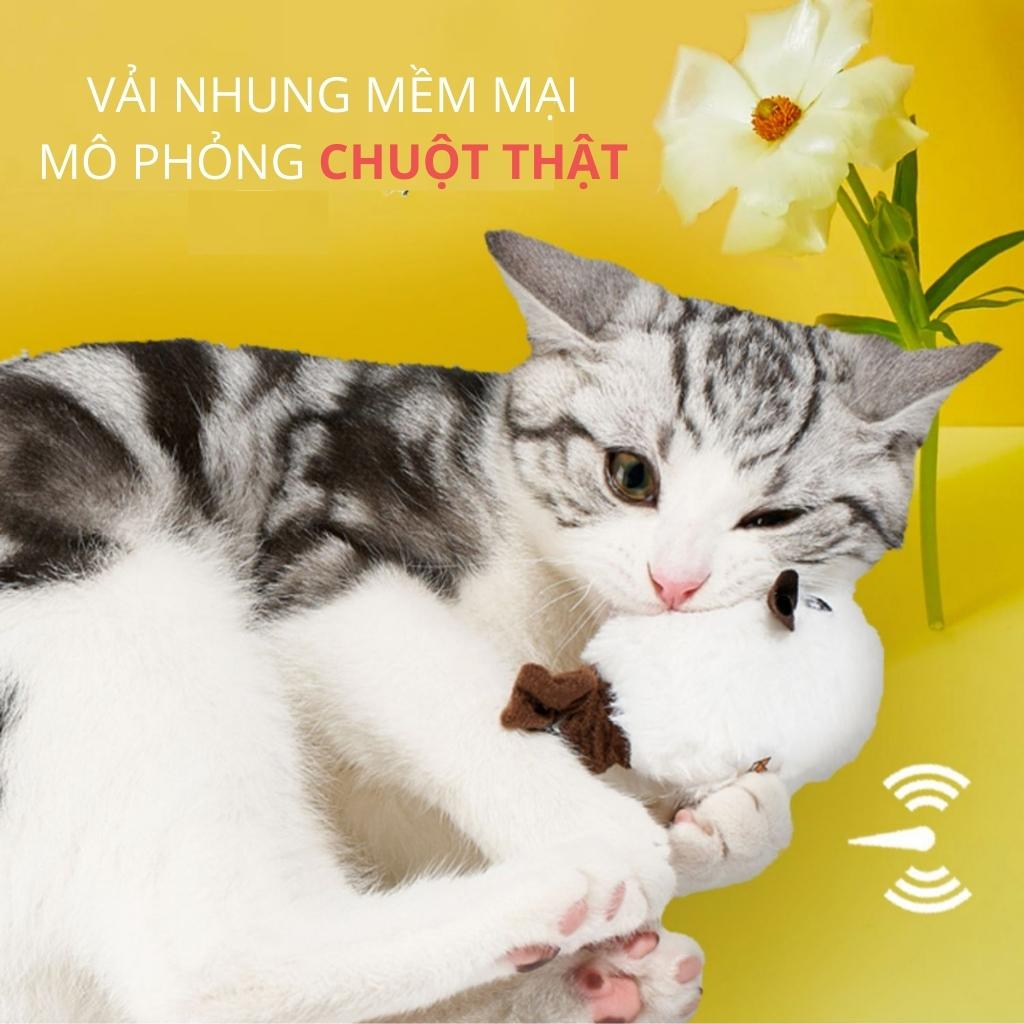 Đồ chơi cho mèo FOFOS, Đồ chơi đuổi bắt mô phỏng chuột, Có tiếng kêu, Chứa catnip cho mèo, Hoạt động bằng pin, Vải nhung