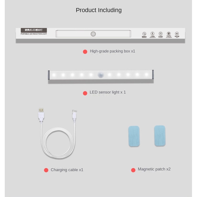 Đèn Led Cảm Biến Chuyển Động Gắn Tường/ Tủ Chén/ Phòng Bếp/ Phòng Học Có Thể Sạc Usb Tiện Dụng