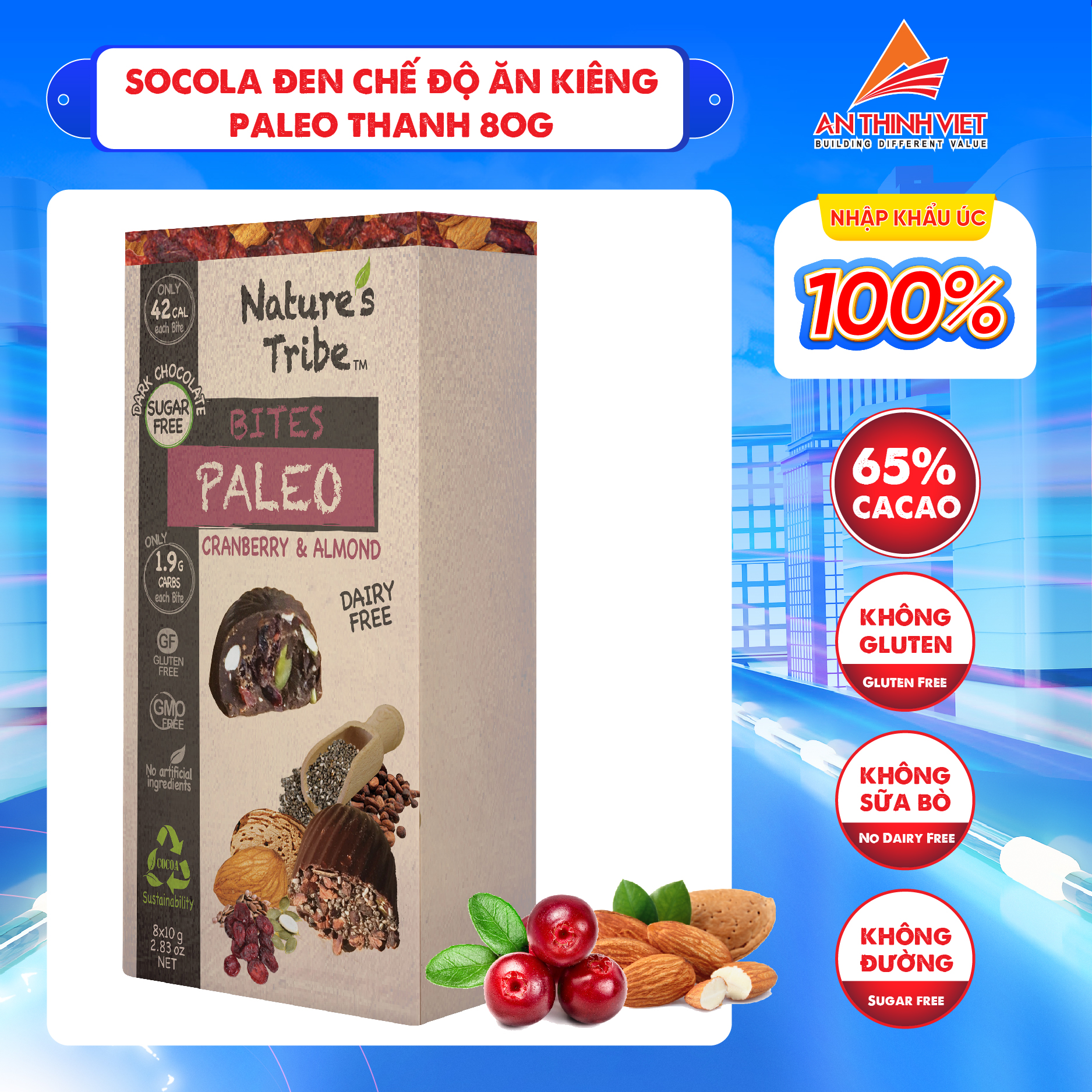 Socola Đen Paleo Dạng Viên Không Đường Gluten Free Nature's Tribe - Dark chocolate Vegan Paleo Bites Hộp 80g