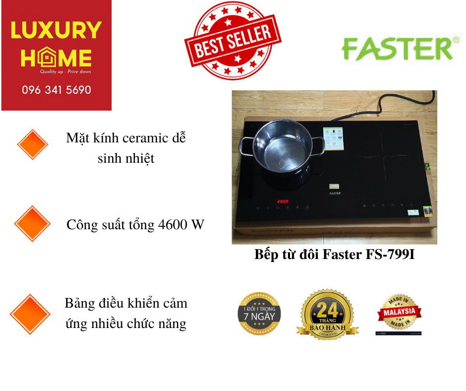 Bếp từ đôi Faster FS-799I-Made in Malaysia - Hàng chính hãng