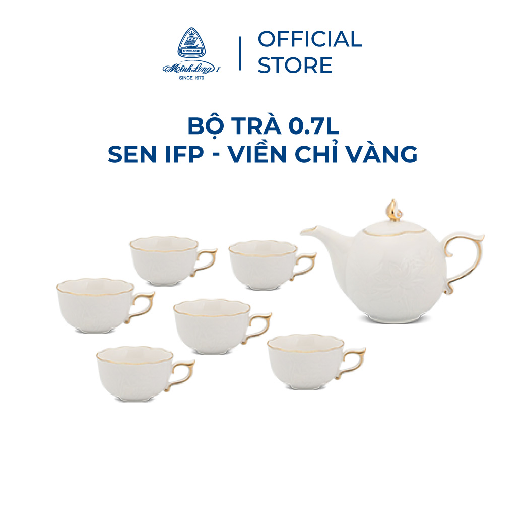 Bộ Trà Sứ Minh Long 0.7 L - SEN IFP - Viền Chỉ Vàng