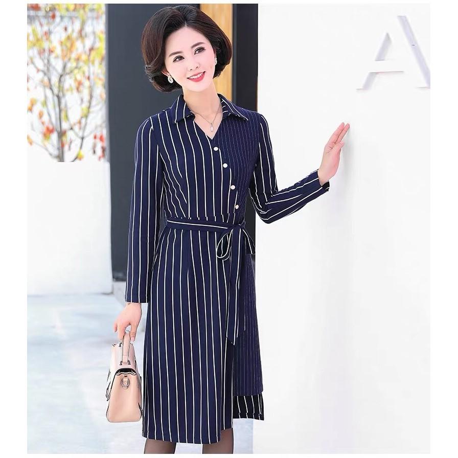 Dress249-ĐẦM SỌC TAY DÀI QUÝ CÔ s-6xl