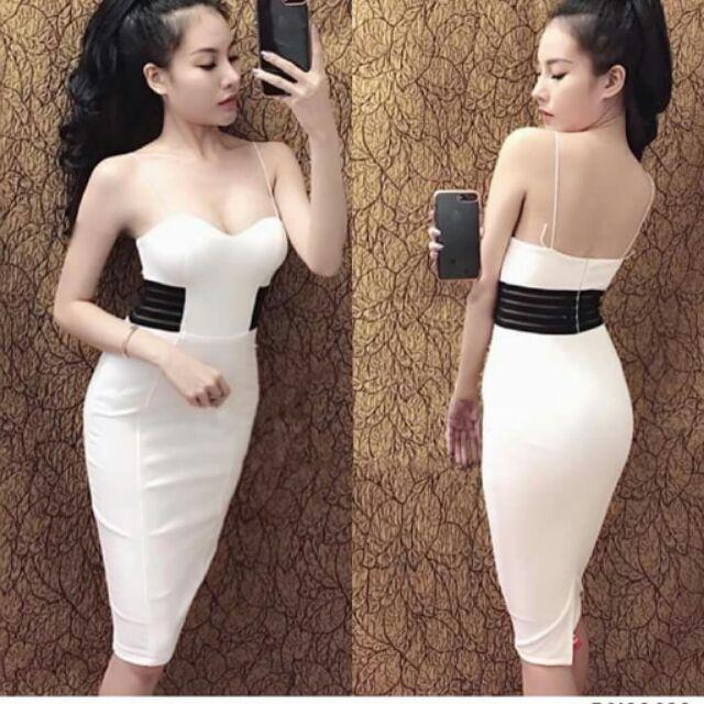 Đầm body sexy phối lưới sọc