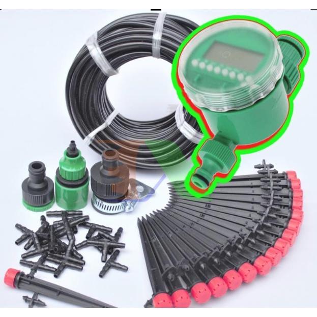 Bộ Kit 16 Que cắm 8 tia đầy đủ + Van nước hẹn giờ FUJIN TX-DIY-075, Béc tưới hoa cây cảnh tự lắp DIY