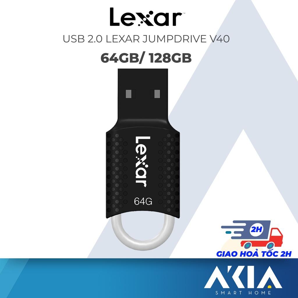 USB 2.0 Flash Drive Lexar JumpDrive V40 64GB/ 128GB, thiết kế nhỏ gọn màu đen - Hàng chính hãng
