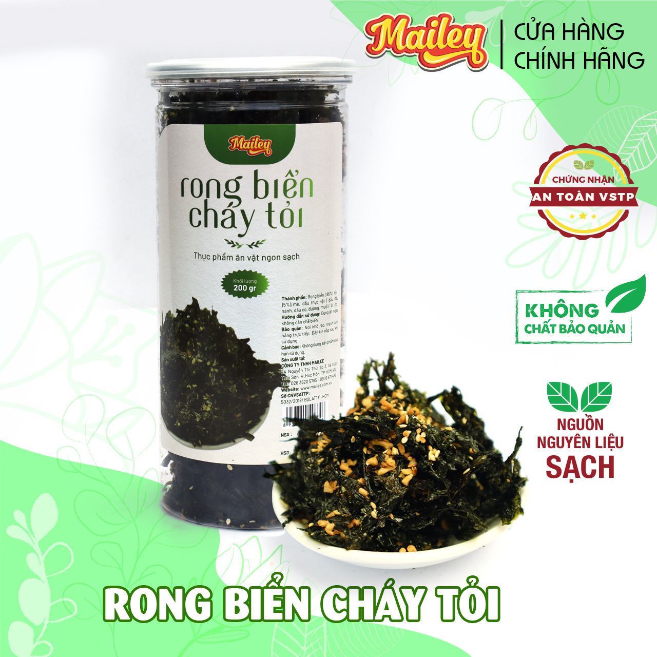 Rong biển cháy tỏi ăn liền MAILEY hũ lớn 200G