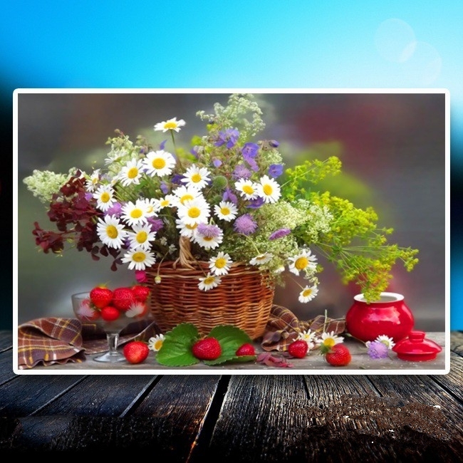 TRANH ĐÍNH ĐÁ BÌNH HOA ĐẸP 65x50cm - chưa đính