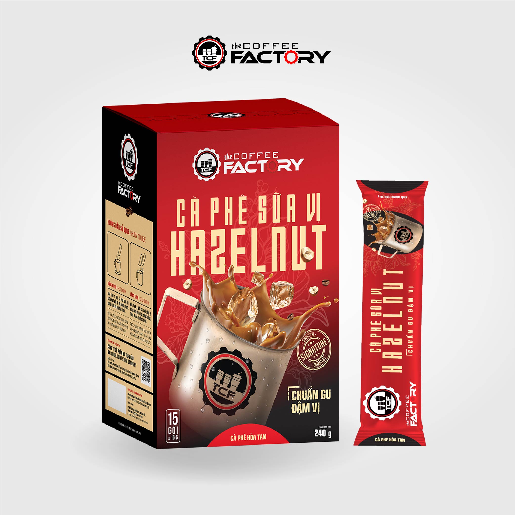 Thùng 24 hộp cà phê sữa vị hazelnut hòa tan The Coffee Factory (Hộp 15 gói x 16g)