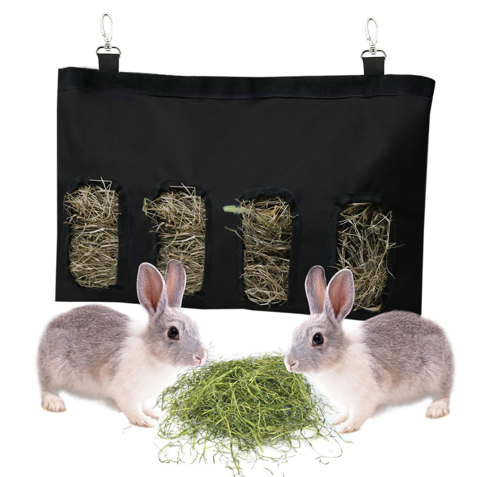 Hay Bag Hanging Pouch Feeder Holder Dispenser for Rabbit Guinea Pig Black