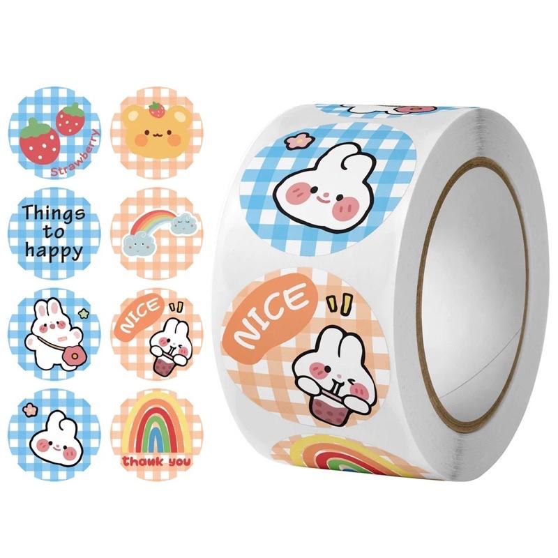 Cuộn 500 stickers nhãn tròn dùng để dán trang trí hoặc gói hàng cảm ơn