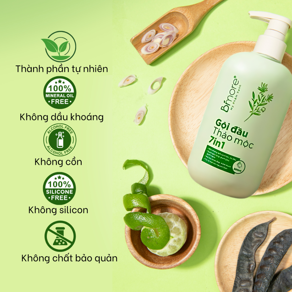 Gội đầu thảo mộc 7in1 làm sạch da đầu, phục hồi tóc, giúp tóc chắc khỏe