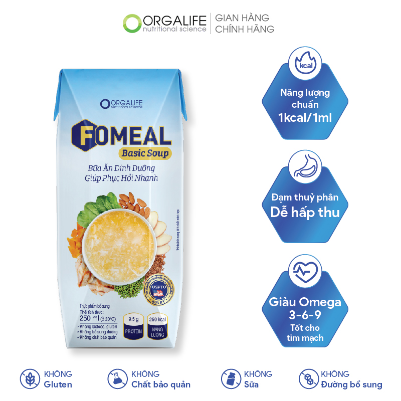 Thùng 30 hộp thực phẩm dinh dưỡng Fomeal Basic Soup 250ml/hộp - Bữa ăn thay thế, giúp người bệnh phục hồi nhanh chóng