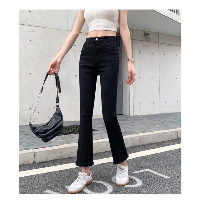 Quần jean Skinny Nữ Ống Loe Đen Trơn, Co giãn 4 chiều, cạp cao tôn dáng