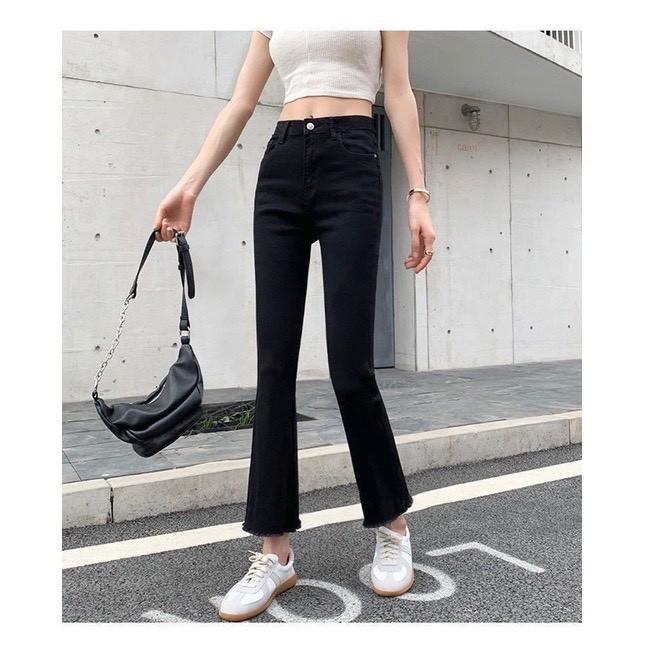 &lt; BIGSIZE 39-95KG&gt; Quần jean Skinny Nữ Ống Loe Đen Trơn, Co giãn 4 chiều, cạp cao tôn dáng