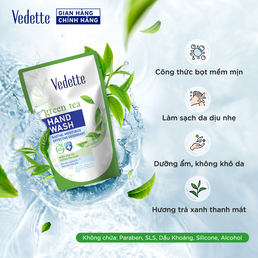 Nước rửa tay Trà xanh Vedette 400ml (dạng túi)