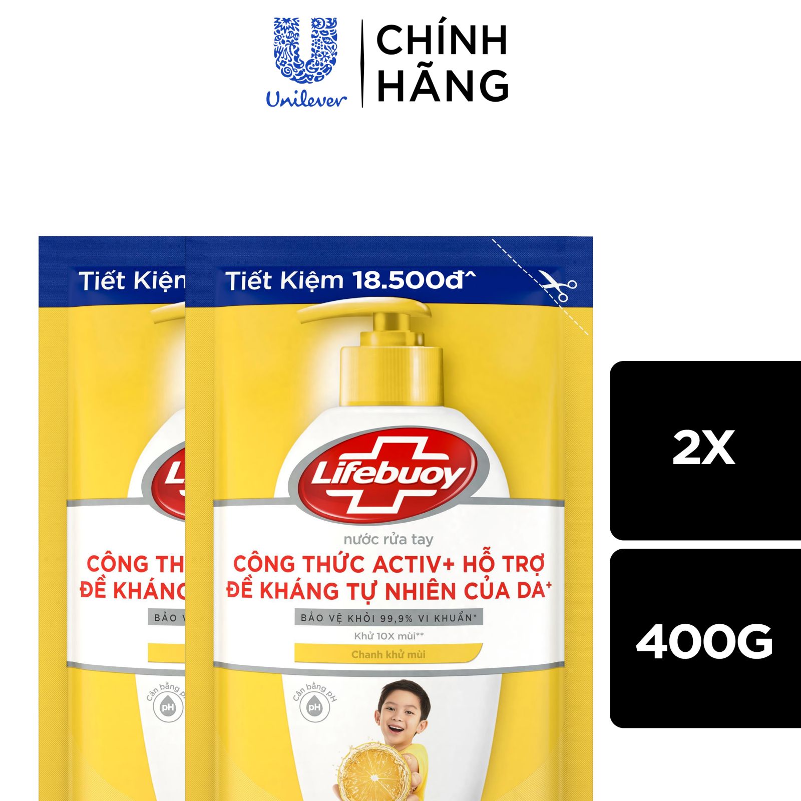 Combo 2 Nước rửa tay Lifebuoy chanh khử mùi túi 400g