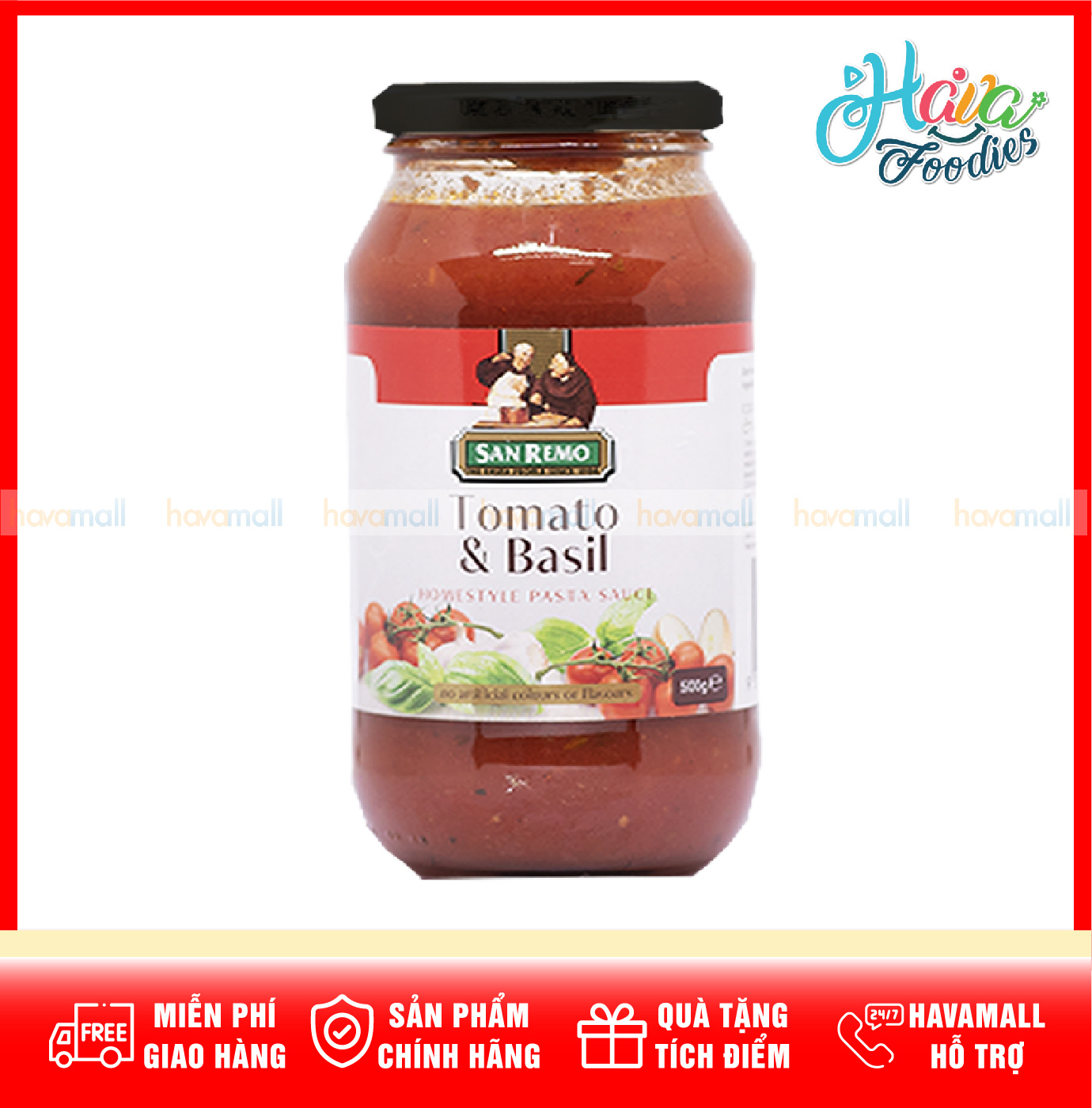 Sốt mì ý cà chua &amp; rau quế - Tomato and Basil San Remo 500g