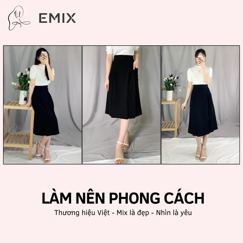 Chân váy midi xếp ly có túi 921 EMIX (màu đen), dáng dài, ulzzang, cạp cao, khóa sau, hai túi, vải tuytxi mềm nhẹ