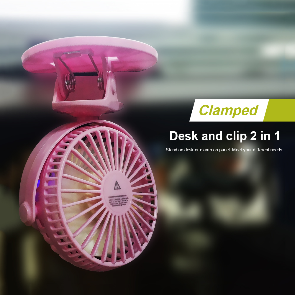 Quạt Để Bàn USB Mini Làm Mát Có Kẹp Và Pin Sạc Êm Ái