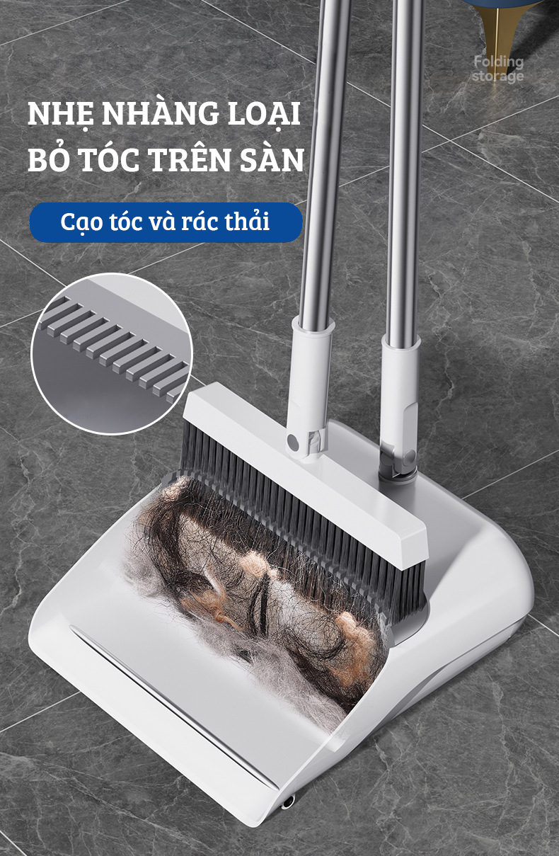 Bộ Hốt Rác Gia Đình Gấp Gọn Kèm Chổi Quét Rác Cao Cấp DAMAS TS2 - Lông chổi mềm mại không bám dính tóc - Hốt rác gấp gọn giúp tiết kiệm không gian