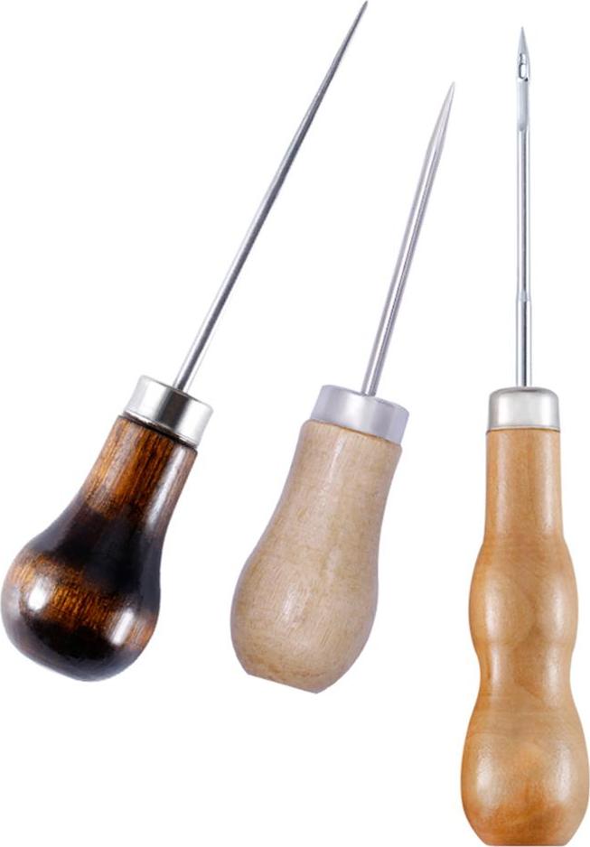 3 Chiếc Tay Cầm Bằng Gỗ Awl Da Thủ Công Khâu Awl DIY May Da Dụng Cụ