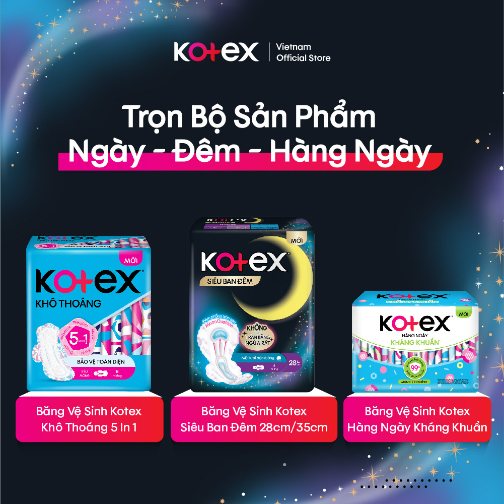 Lốc 4 gói BVS Kotex Siêu Ban Đêm 28cm Mặt lưới Đệm bông chống tràn sau 12 miếng