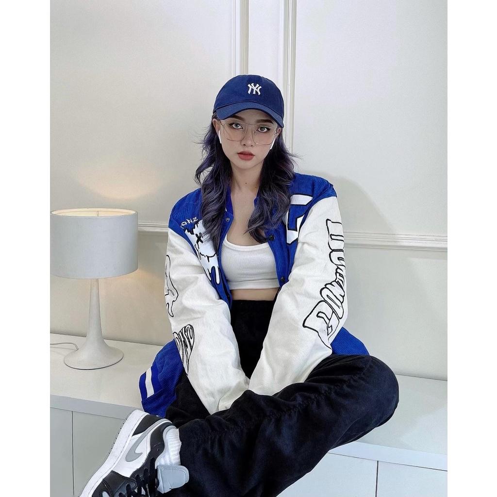 Áo Khóac Nhung Tăm Jacket Varsity FunFace Blue V13