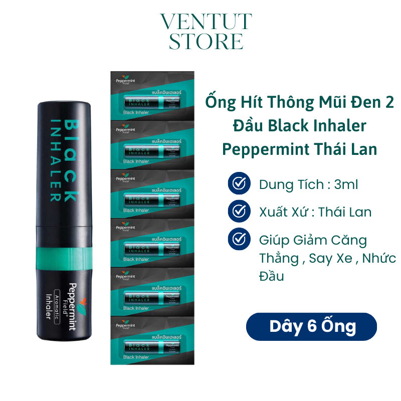 Bộ 6 Ống Hít Thông Mũi Đen Black Inhaler Peppermint Field Thái Lan