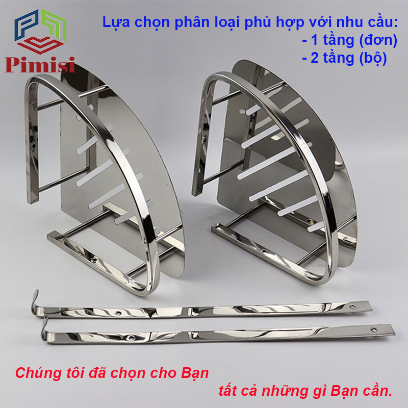 Kệ Góc Nhà Tắm Để Đồ Trong Phòng Vệ Sinh Pimisi Inox 304 Hình Tam Giác Đựng Đồ Trong Phòng Tắm Hoặc Kệ Nhà Bếp 1 - 2 Tầng Sáng Bóng Dễ Vệ Sinh, Gắn Tường Bằng Khoan Vít Đinh Chắc Chắn | Hàng chính hãng