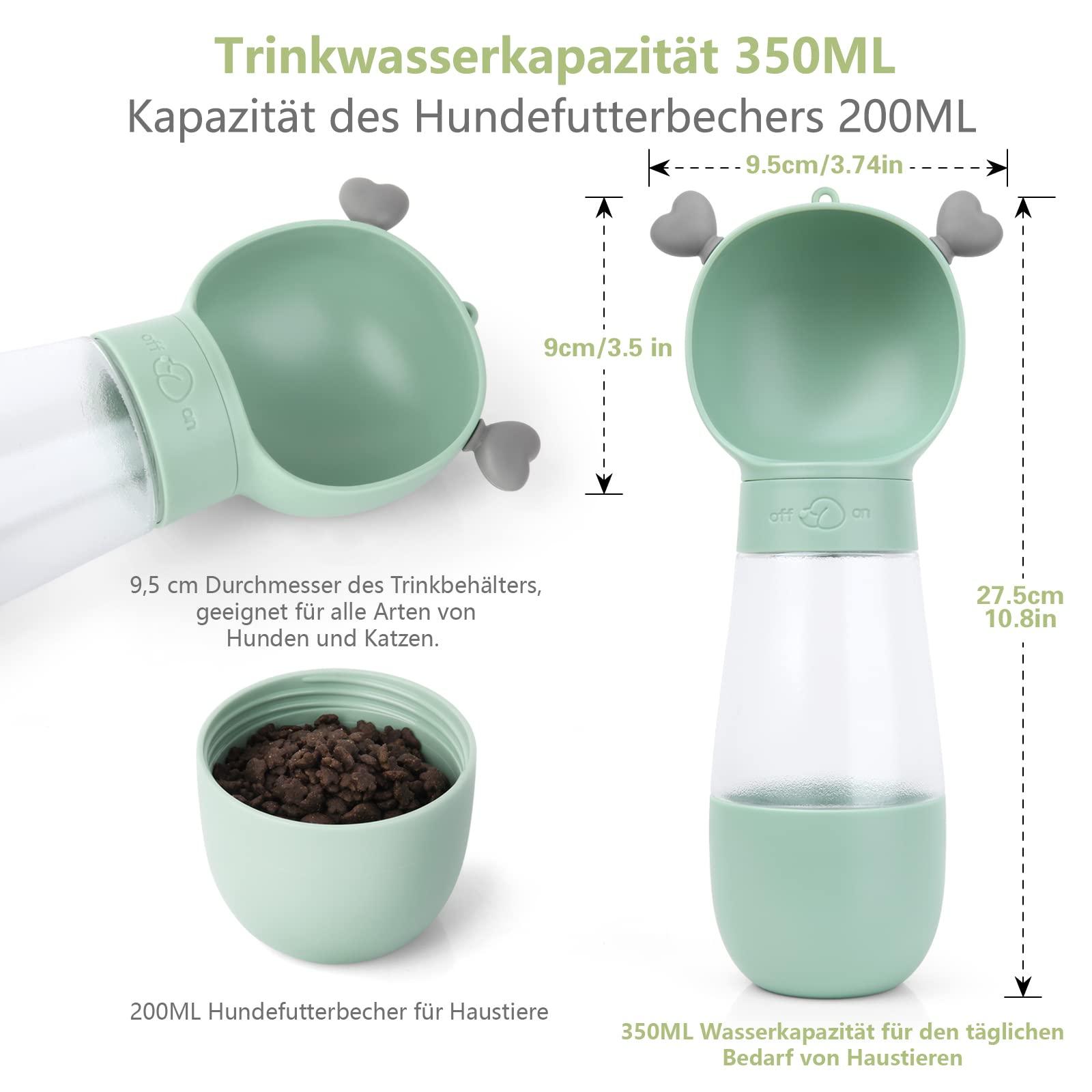 Chó uống chai 550ml, chai nước di động 350ml với 200 ml cốc thức ăn cho chó khi đang di chuyển, bộ phân phối nước chó con đi bộ đường dài đa chức năng ở ngoài trời, màu xanh lá cây du lịch