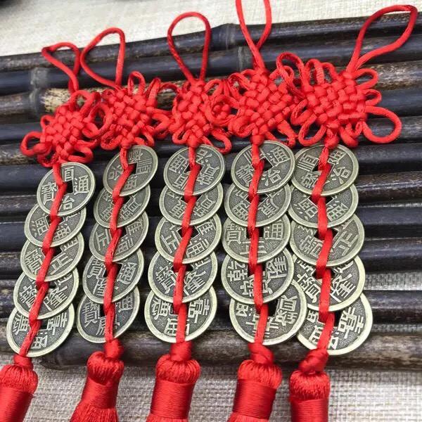 ĐỒNG TIỀN NGŨ PHÚC MAY MẮN GỒM 5 ĐỒNG XU DÂY ĐỎ