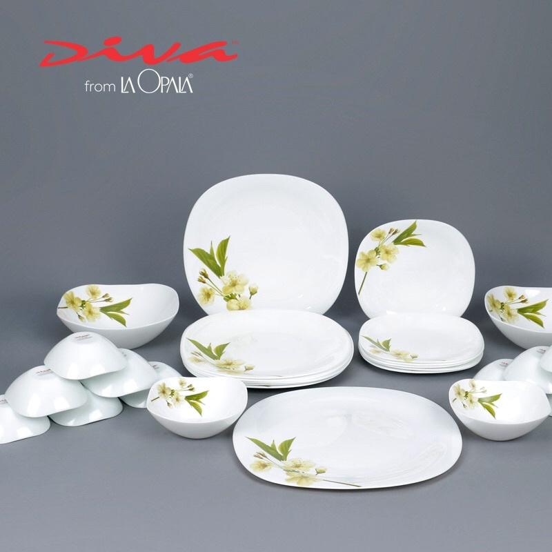 Bát đĩa thuỷ tinh vuông Diva Ivory S.D