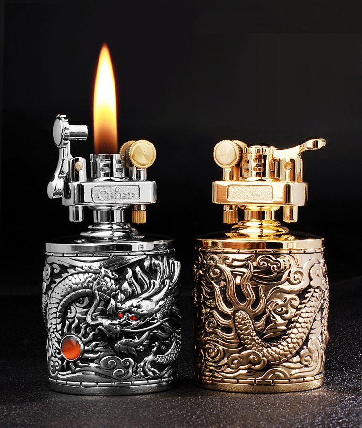 Vỏ Hột Quẹt Bật Lửa Xăng Đá Chief CF-206 Họa Tiết Rồng Cuốn Đẹp Độc Lạ - Dùng Xăng Bấc Đá Cao Cấp