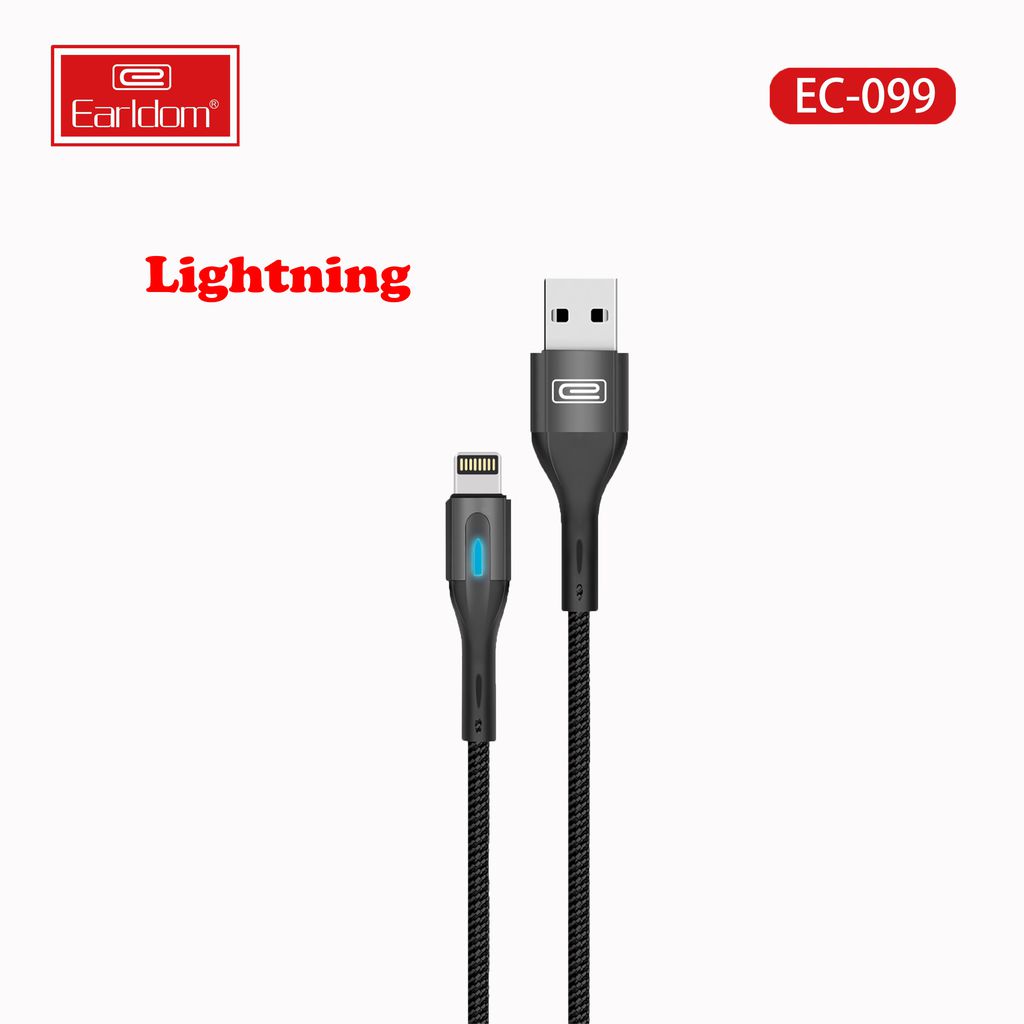 Cáp sạc bọc dù siêu bền Earldom EC - 099, dài 1m, hỗ trợ sạc nhanh 2.4A, có đèn Led báo ở đầu sạc, dùng cho iPhone/Samsung/Oppo - hàng chính hãng