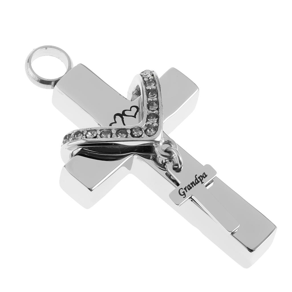 Cross Crystal Stainless Steel Urn Cremation Family Keepsake Pendant