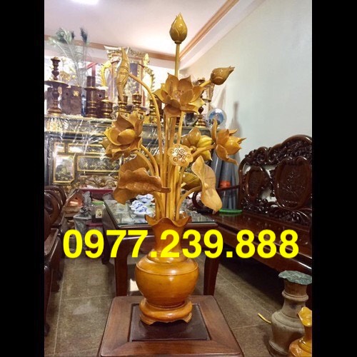 Hoa sen bằng gỗ mít 2 bình trơn