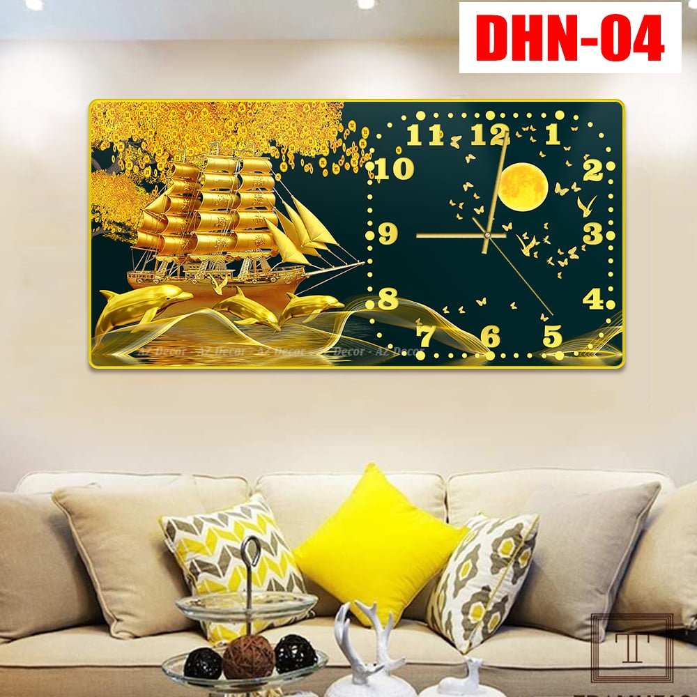 Tranh đồng hồ đính đá tráng gương DHN-04