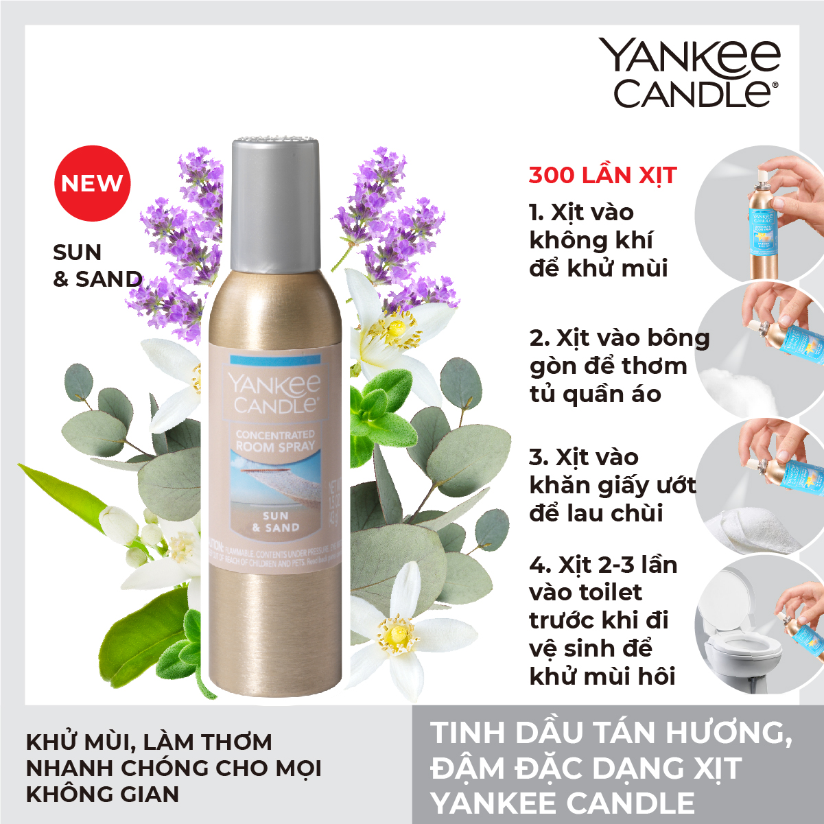 Tinh dầu tán hương đậm đặc, dạng xịt Yankee Candle - Sun & Sand