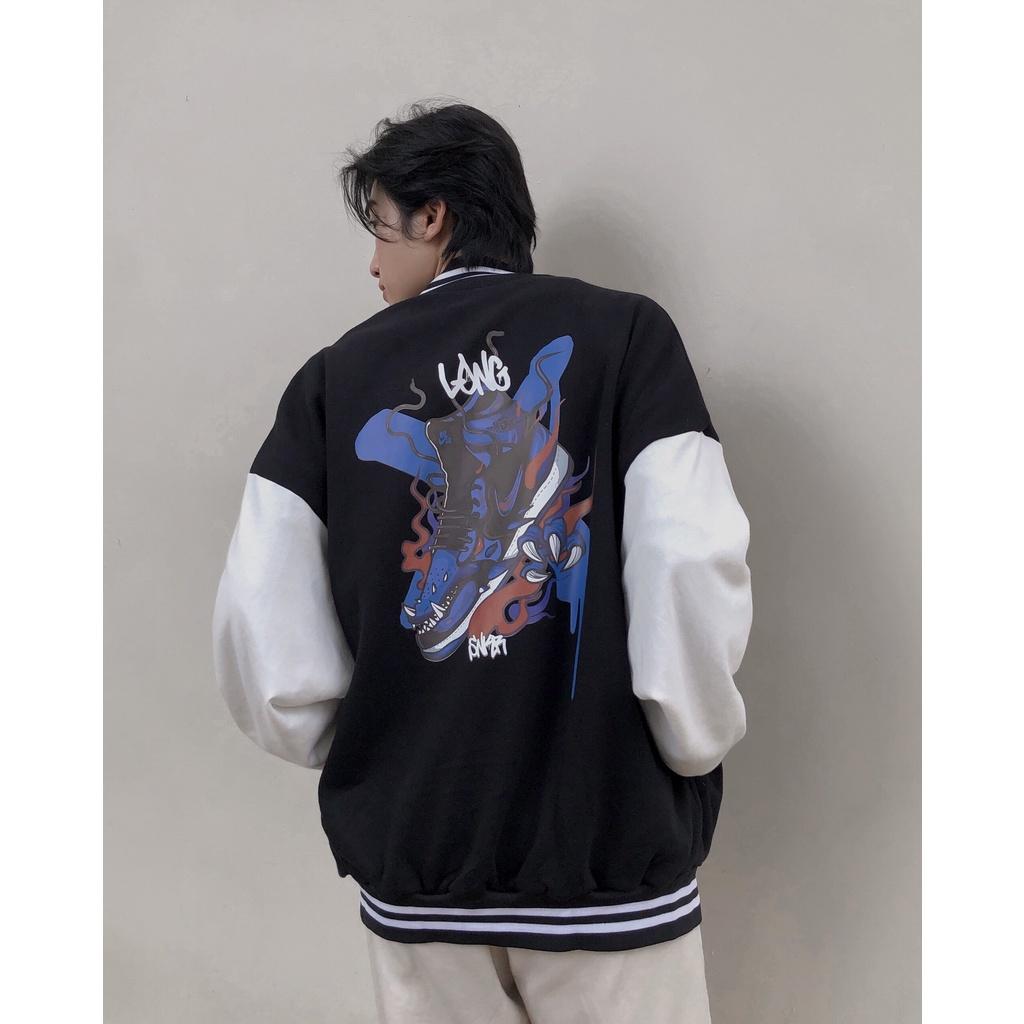 _ Áo khoác VARSITY ĐEN VER2 Hắc Long họa tiết Longsnkr chất nỉ cao cấp - Bomber /Varsity