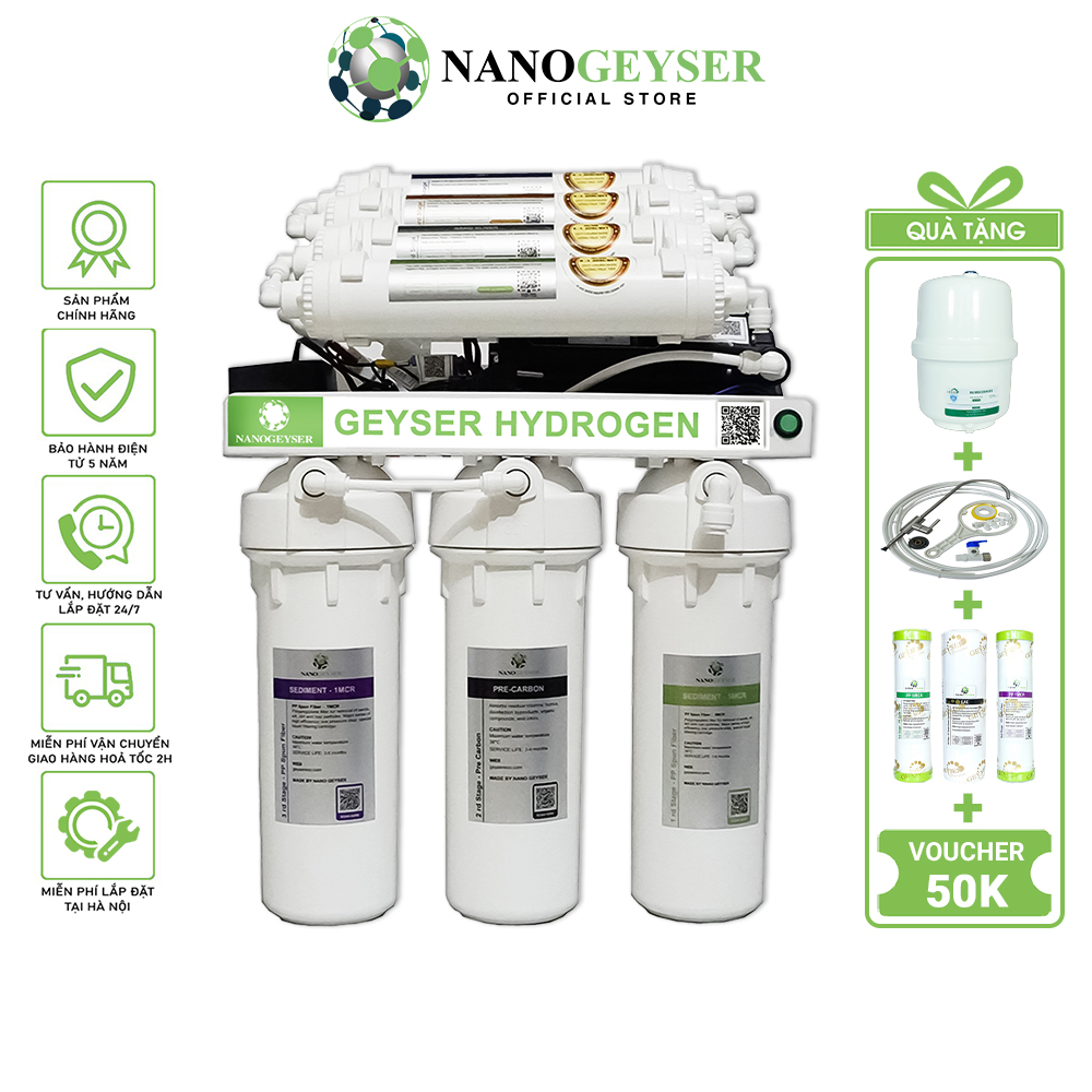 Máy lọc nước Nano Geyser RO Hydrogen công nghệ lọc RO - Hàng Chính Hãng