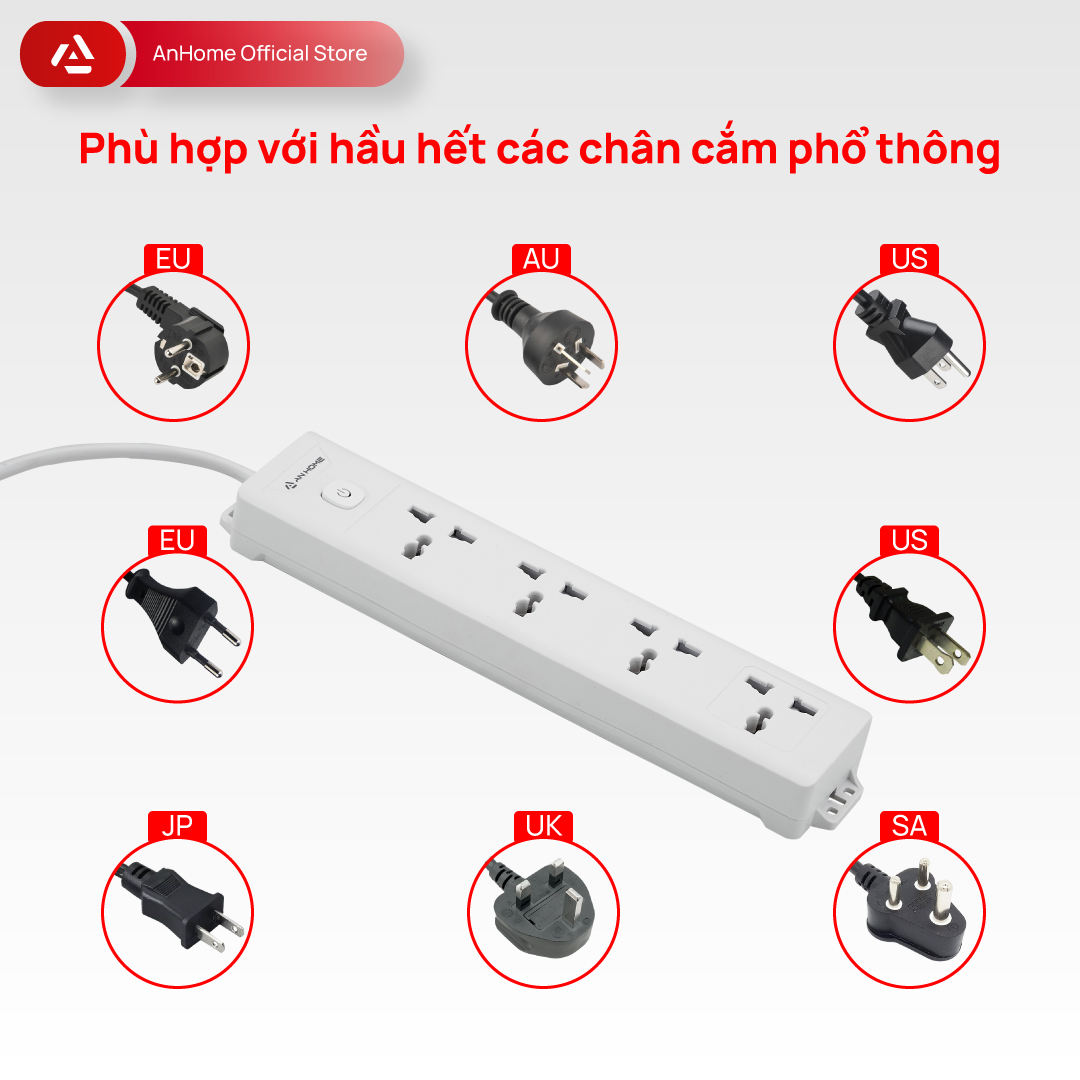 Ổ cắm điện đa năng 2500W AnHome G Series tích hợp USB-TypeC 12W, thiết kế sang trọng, chất liệu chống cháy lan